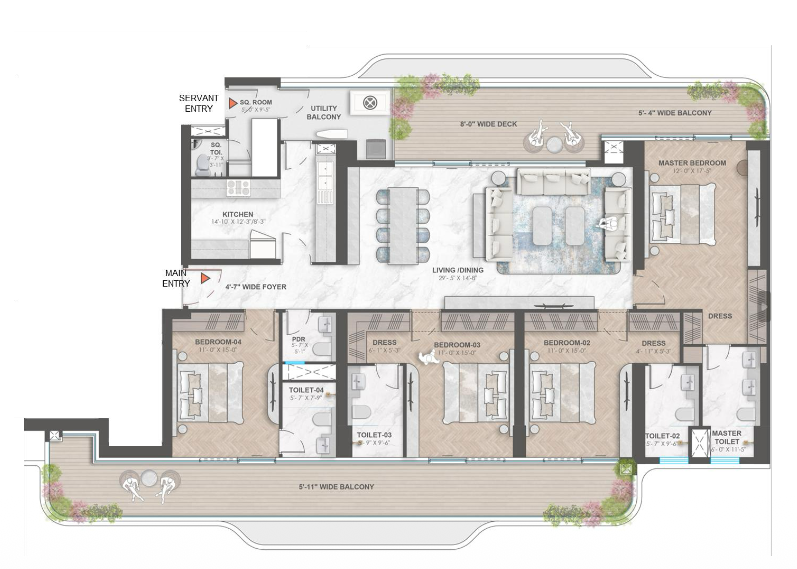 5BHK + UTILITY 3810 SQ. FT.